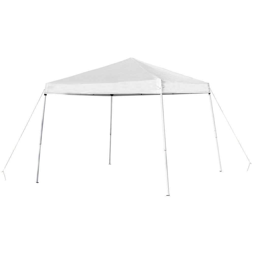 8'x8' White Outdoor Pop Up Event Slanted Leg Canopy Tent with Carry Bag. Picture 1