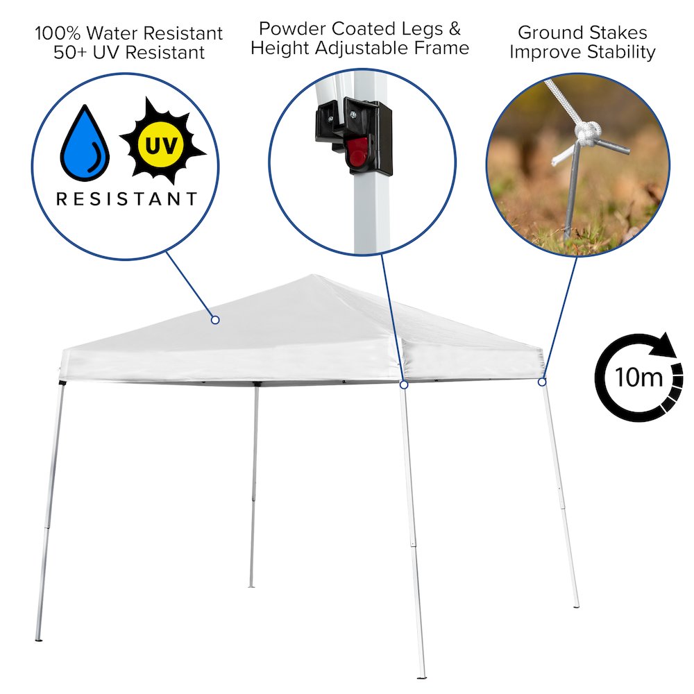 8'x8' White Outdoor Pop Up Event Slanted Leg Canopy Tent with Carry Bag. Picture 6