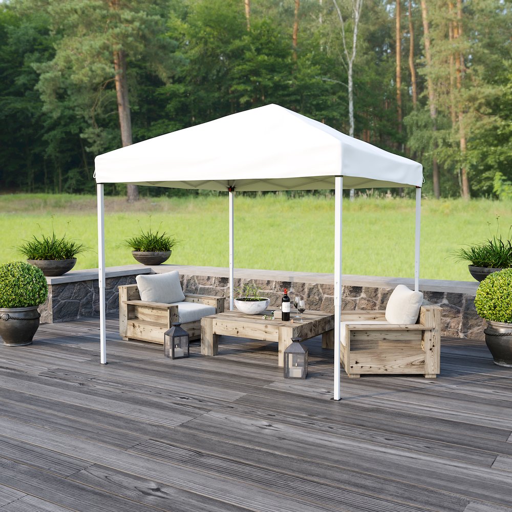 8'x8' White Outdoor Pop Up Event Slanted Leg Canopy Tent with Carry Bag. Picture 8