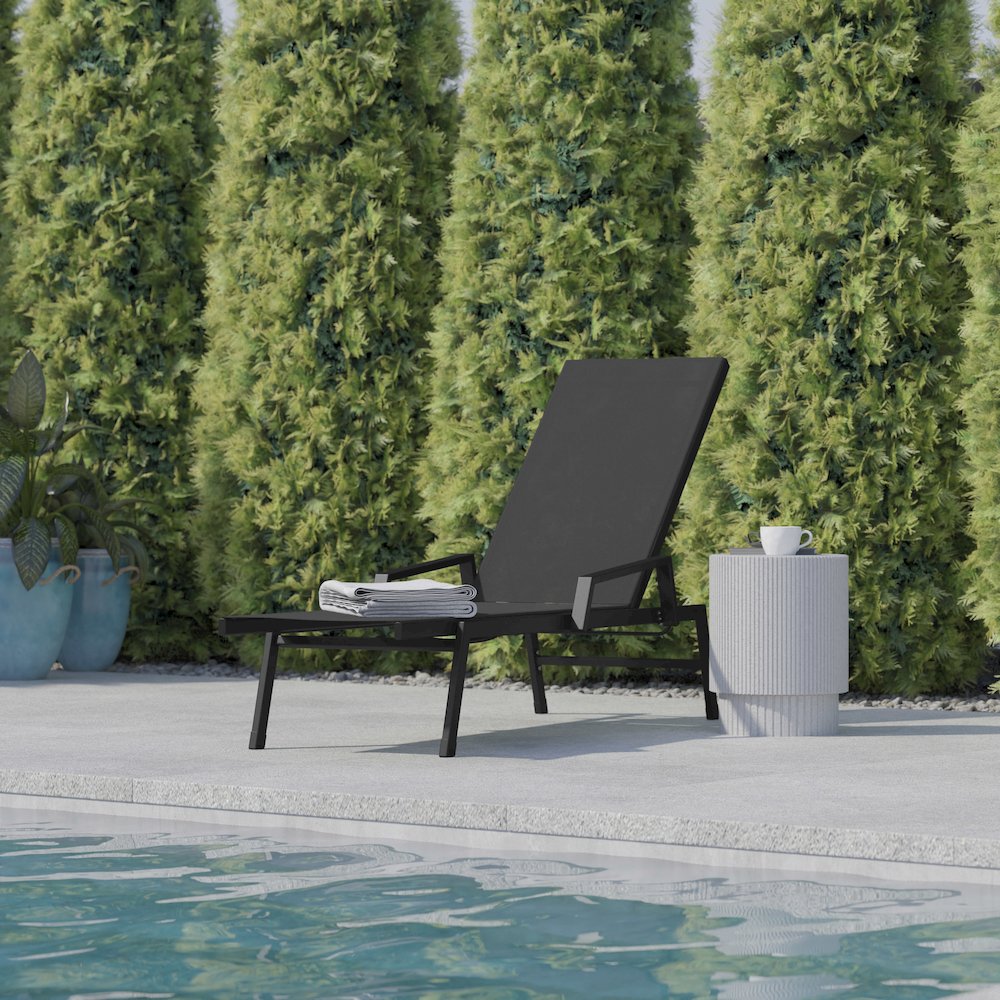 Modern Outdoor Chaise Lounge Chair with Arms. Picture 2