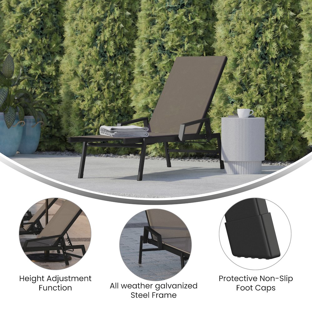 Modern Outdoor Chaise Lounge Chair with Arms. Picture 4