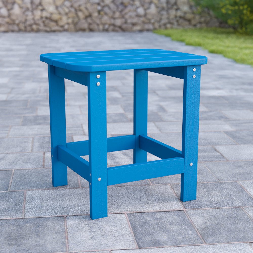All-Weather Poly Resin Wood Adirondack Side Table in Blue. Picture 2