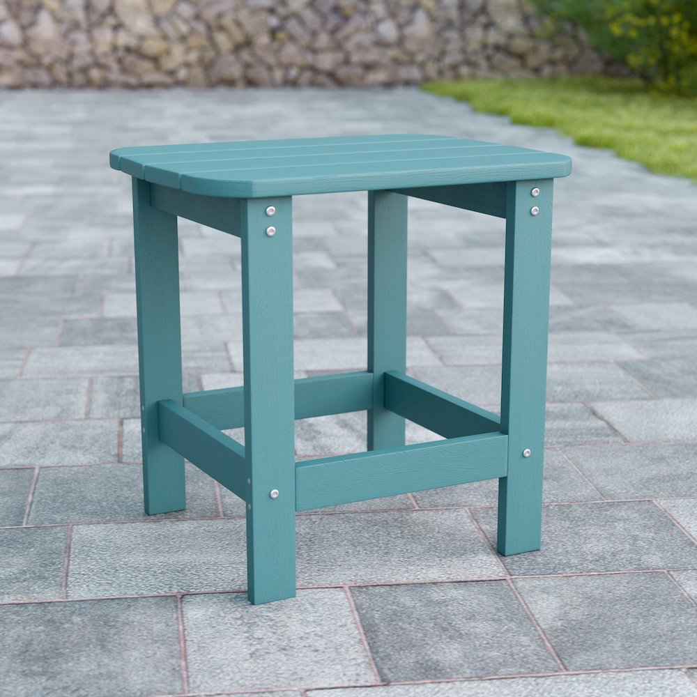 All-Weather Poly Resin Wood Adirondack Side Table in Sea Foam. Picture 2