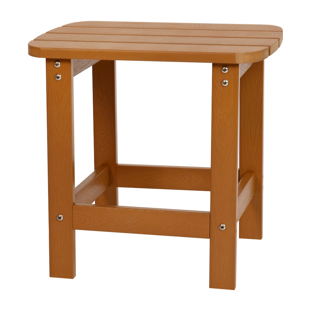 All-Weather Poly Resin Wood Adirondack Side Table in Teak. Picture 1