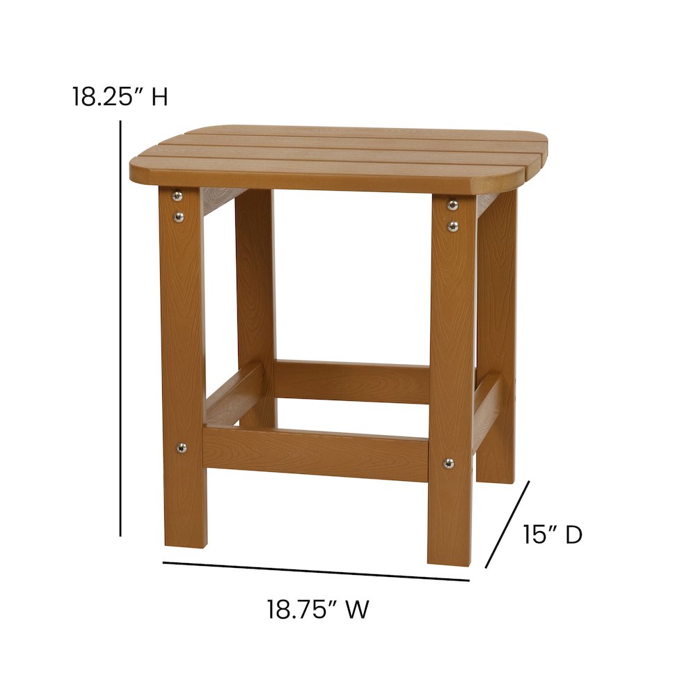 All-Weather Poly Resin Wood Adirondack Side Table in Teak. Picture 5