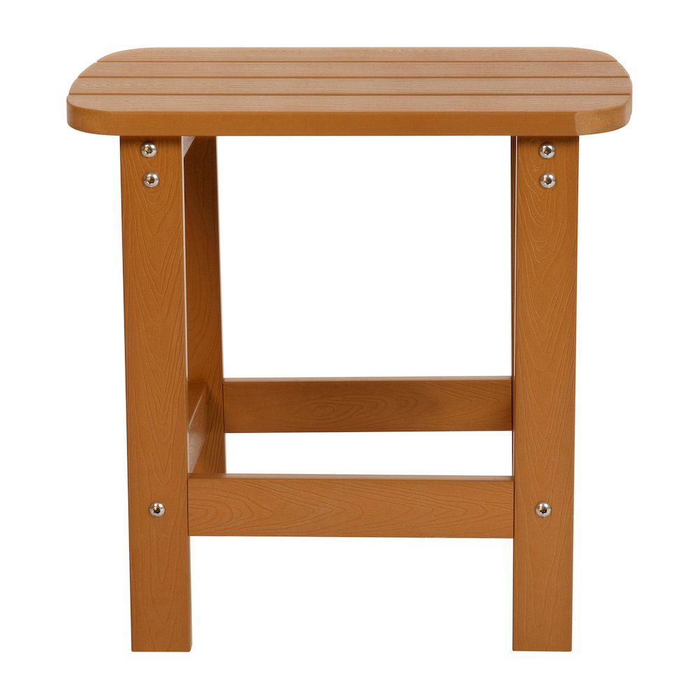 All-Weather Poly Resin Wood Adirondack Side Table in Teak. Picture 7