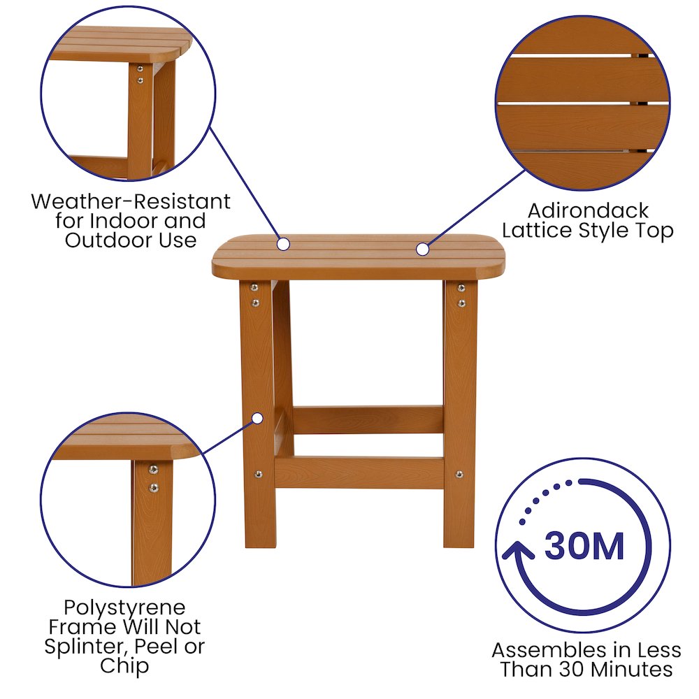 All-Weather Poly Resin Wood Adirondack Side Table in Teak. Picture 4