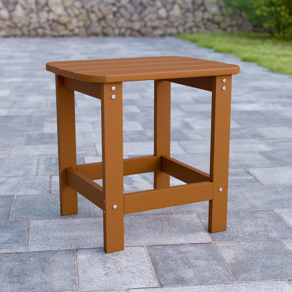 All-Weather Poly Resin Wood Adirondack Side Table in Teak. Picture 2