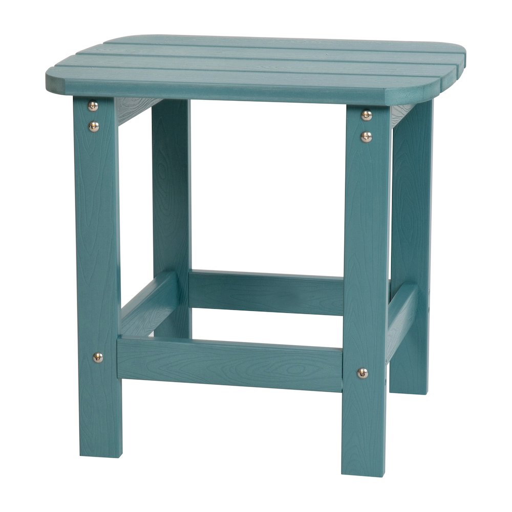 All-Weather Poly Resin Wood Adirondack Side Table in Teal. Picture 1