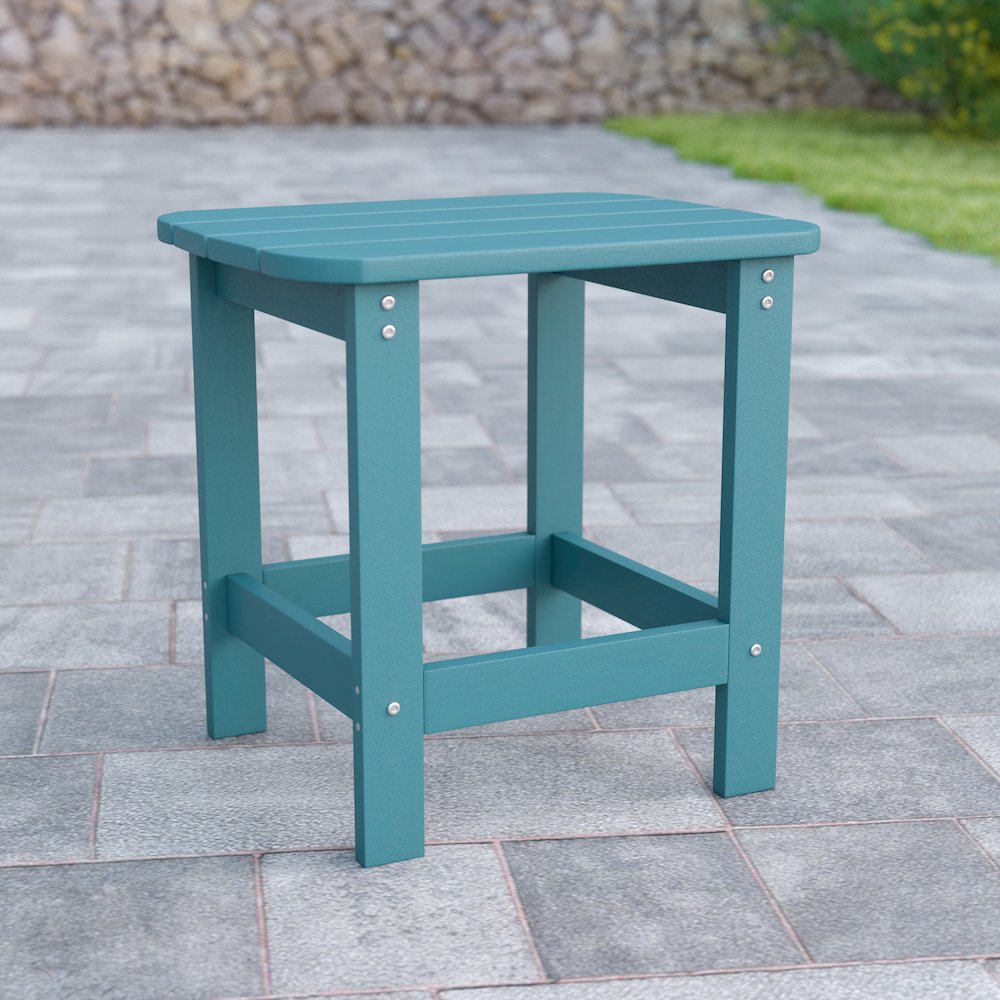 All-Weather Poly Resin Wood Adirondack Side Table in Teal. Picture 2