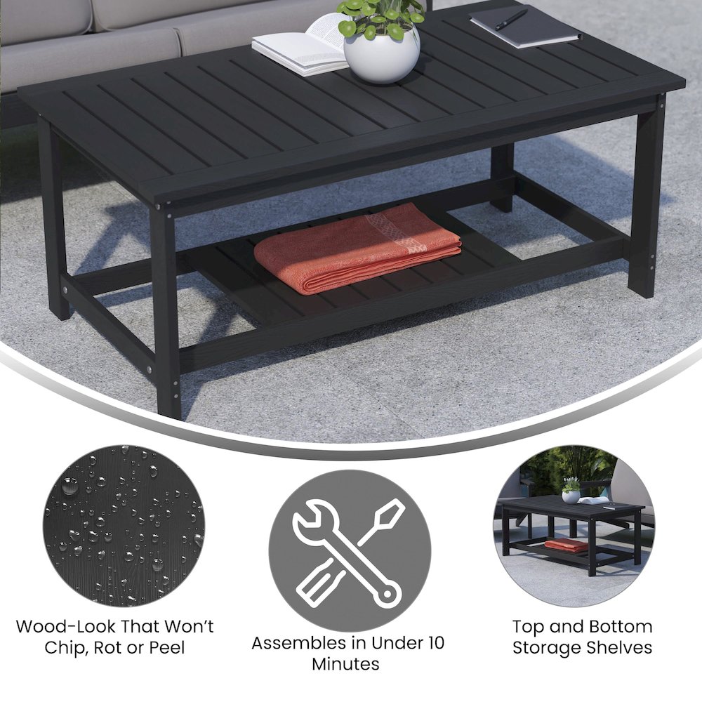 Two Tiered Adirondack Slatted Coffee Conversation Table in Black. Picture 4