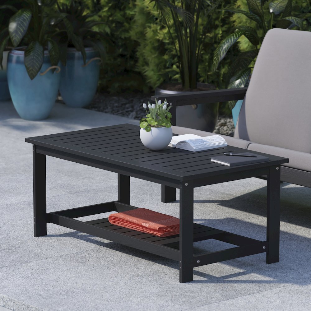 Two Tiered Adirondack Slatted Coffee Conversation Table in Black. Picture 2