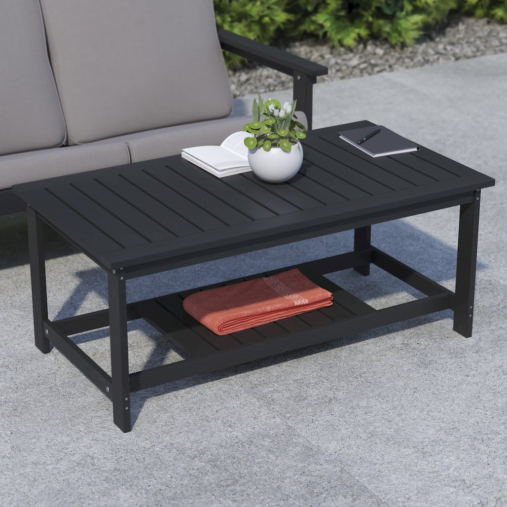 Two Tiered Adirondack Slatted Coffee Conversation Table in Black. Picture 6