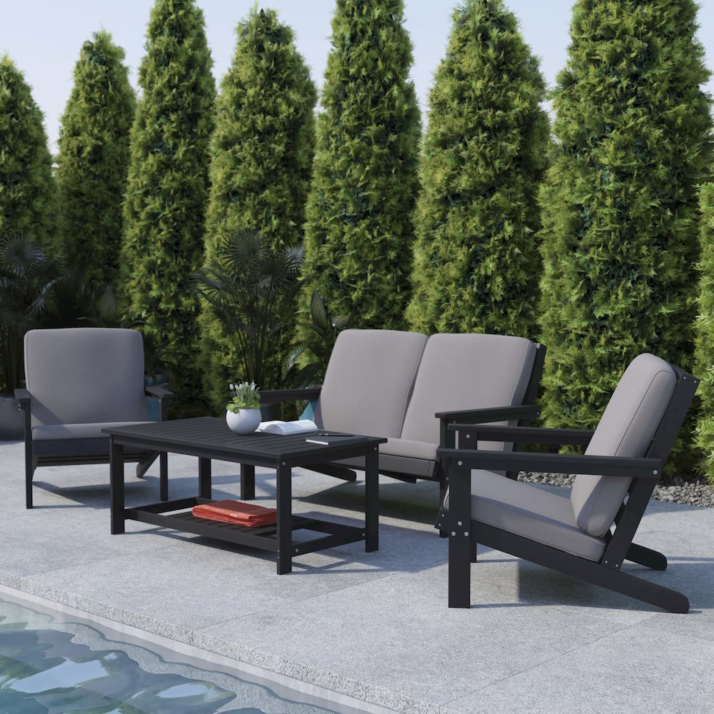 Two Tiered Adirondack Slatted Coffee Conversation Table in Black. Picture 7