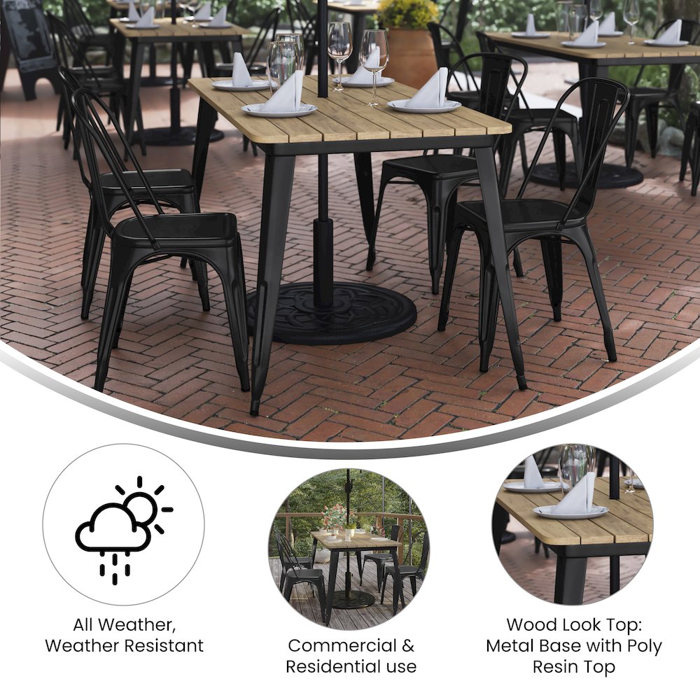 Contemporary 30" x 60" Commercial Dining Table for 6 with Umbrella Hole. Picture 4