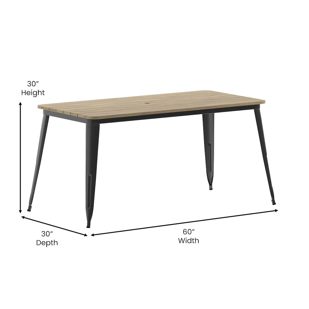 Contemporary 30" x 60" Commercial Dining Table for 6 with Umbrella Hole. Picture 5
