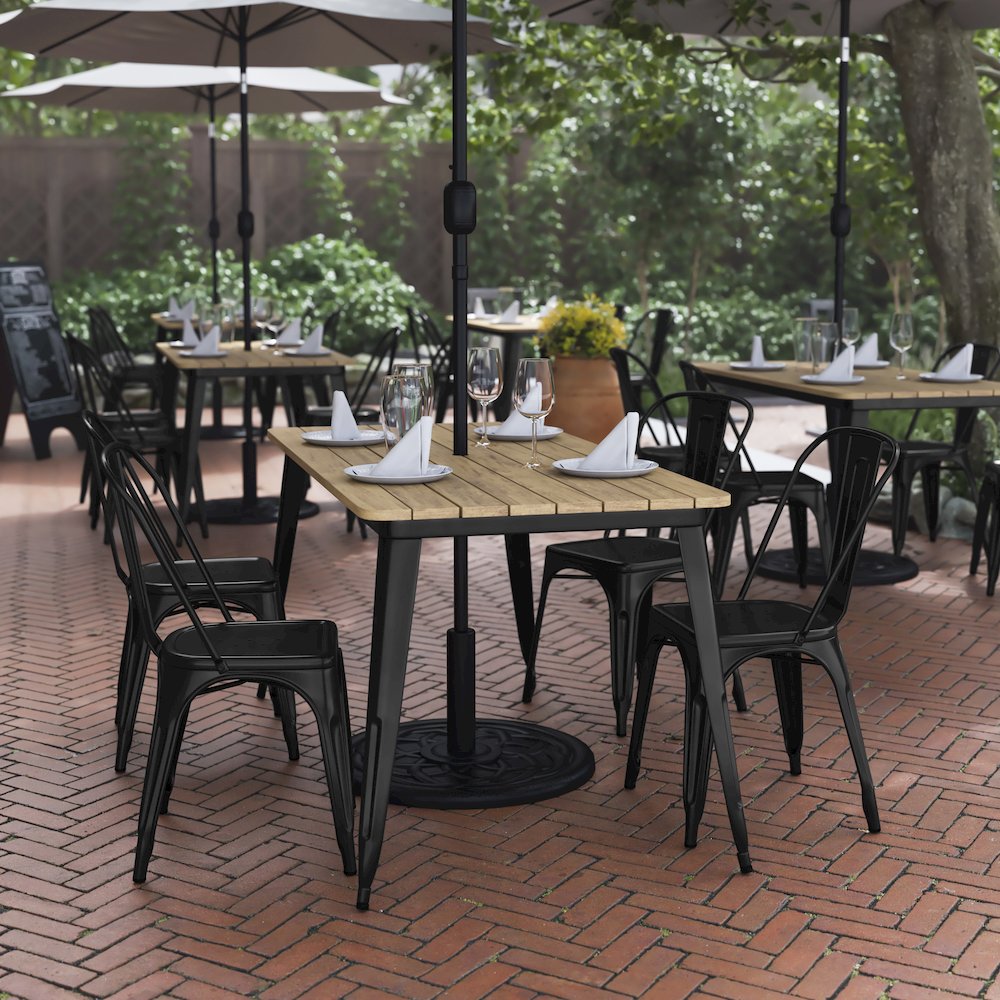 Contemporary 30" x 60" Commercial Dining Table for 6 with Umbrella Hole. Picture 2