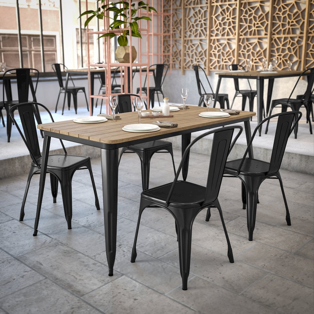 Contemporary 30" x 60" Commercial Dining Table for 6 with Umbrella Hole. Picture 7