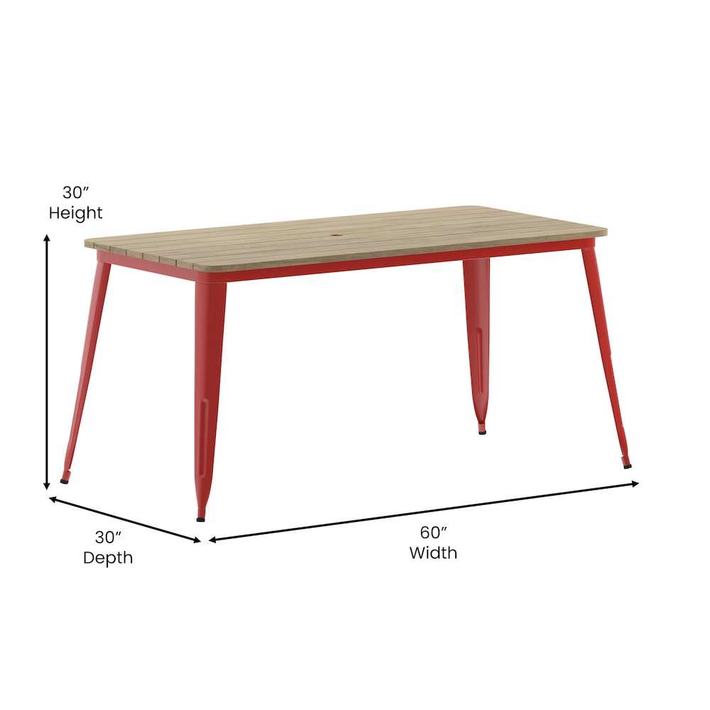 Contemporary 30" x 60" Commercial Dining Table for 6 with Umbrella Hole. Picture 5