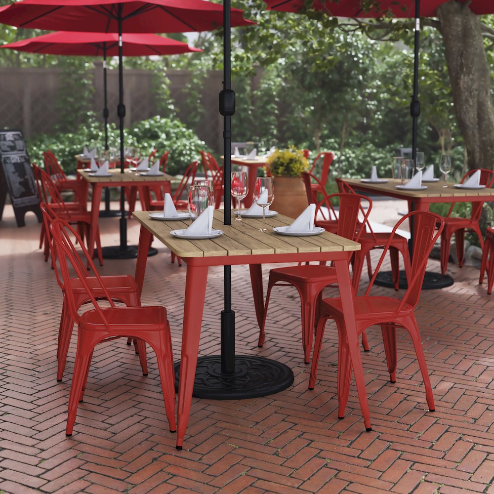 Contemporary 30" x 60" Commercial Dining Table for 6 with Umbrella Hole. Picture 2