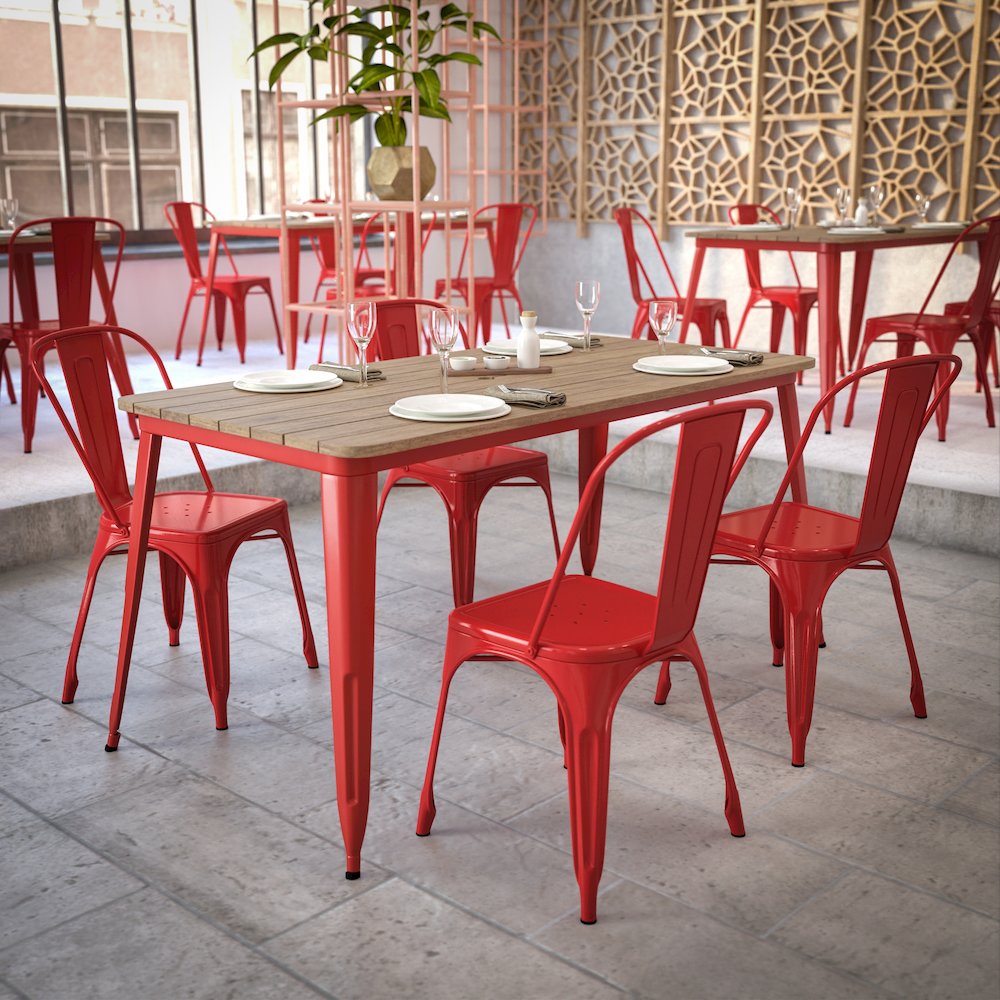 Contemporary 30" x 60" Commercial Dining Table for 6 with Umbrella Hole. Picture 7