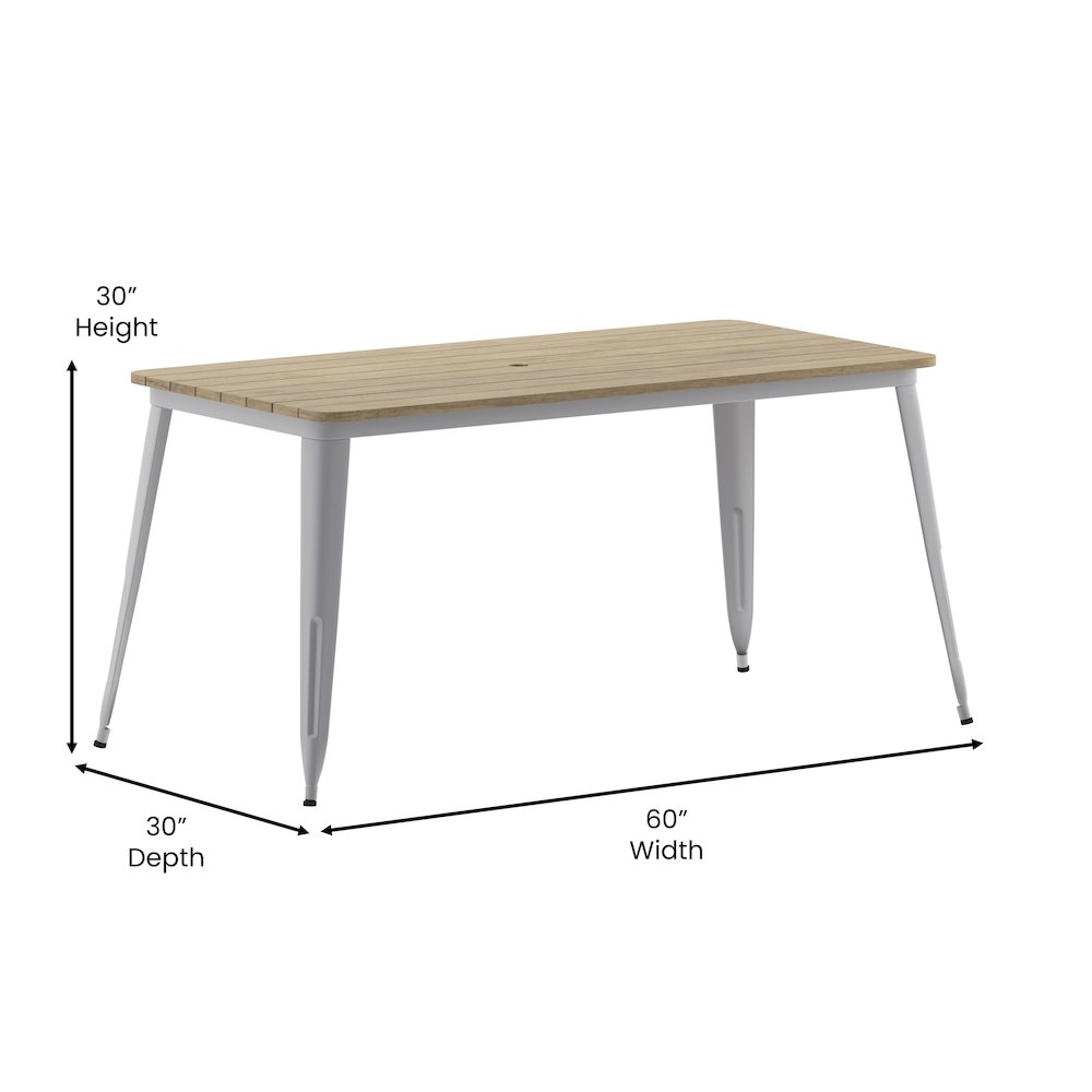 Contemporary 30" x 60" Commercial Dining Table for 6 with Umbrella Hole. Picture 5
