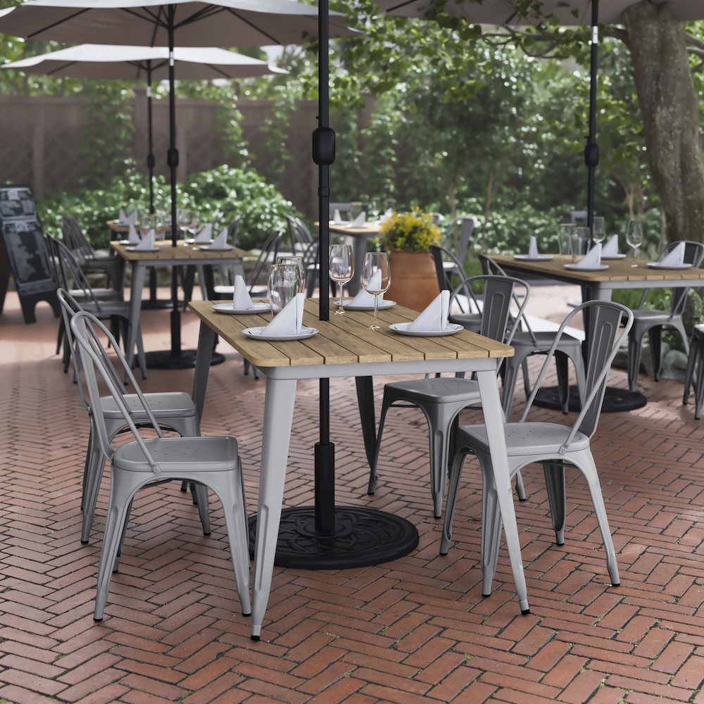 Contemporary 30" x 60" Commercial Dining Table for 6 with Umbrella Hole. Picture 2