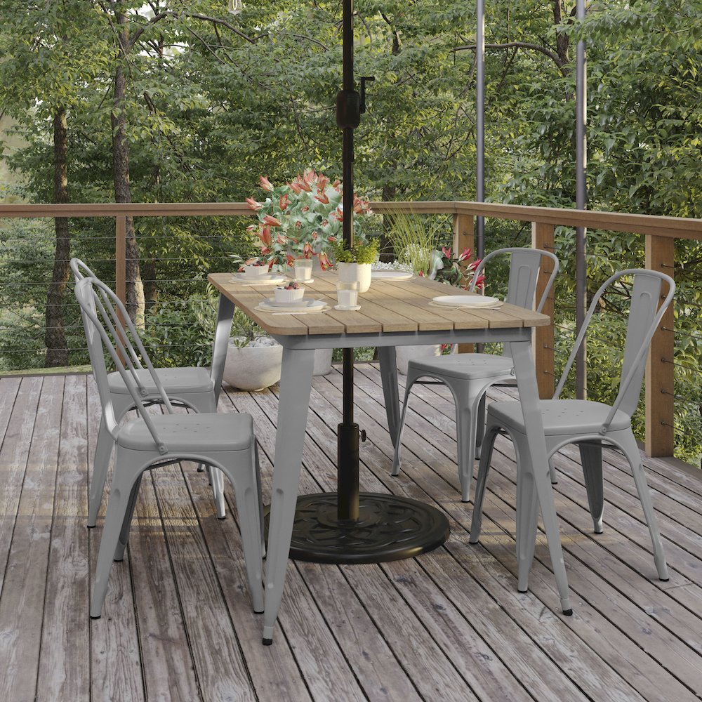 Contemporary 30" x 60" Commercial Dining Table for 6 with Umbrella Hole. Picture 6