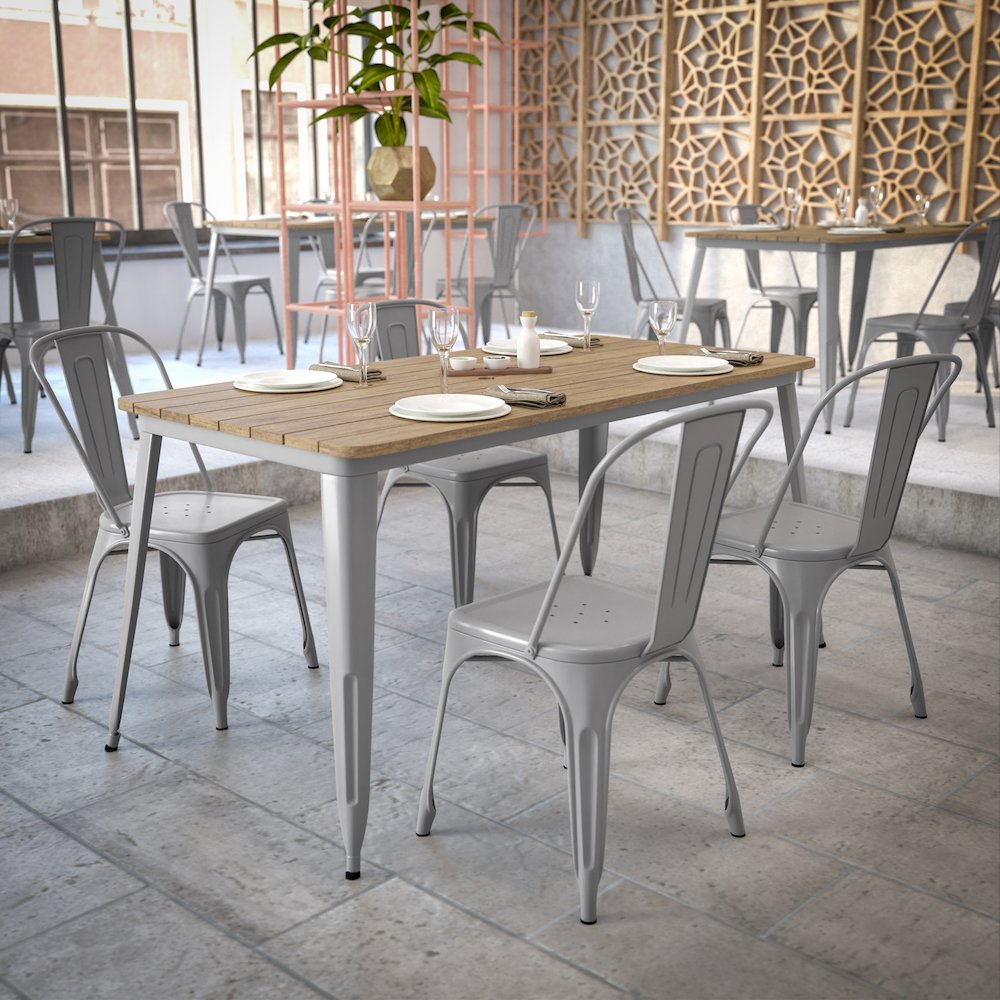 Contemporary 30" x 60" Commercial Dining Table for 6 with Umbrella Hole. Picture 7