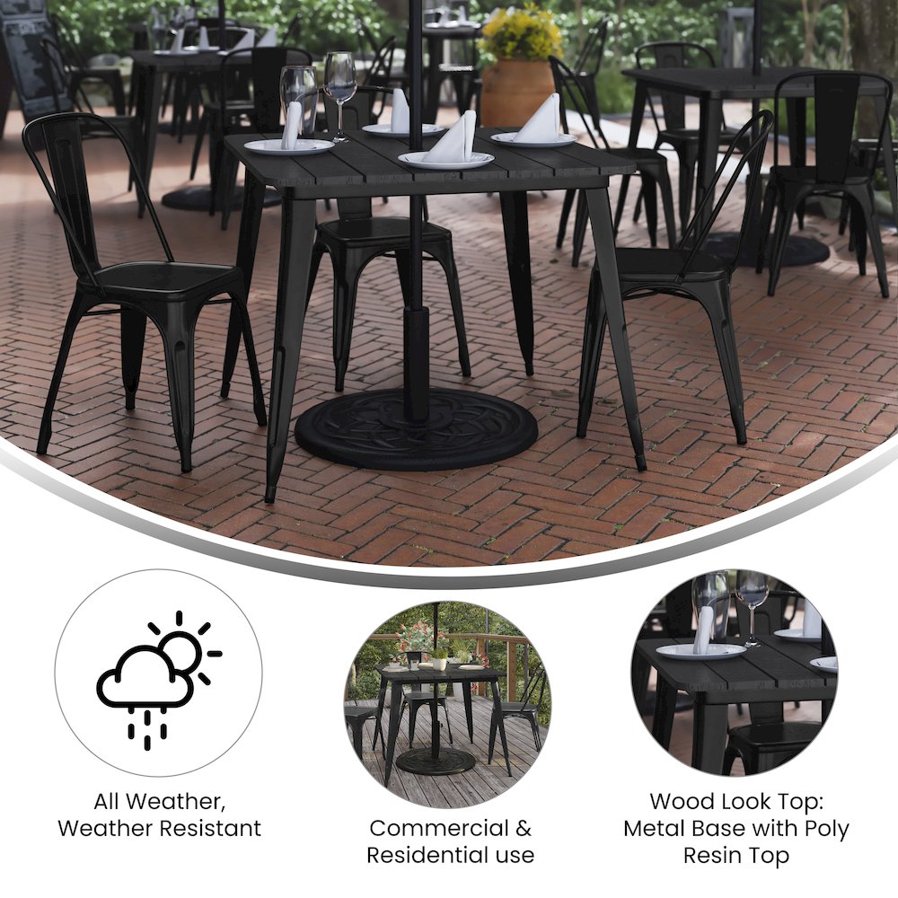 Contemporary 36" Square Commercial Dining Table for 4 with Umbrella Hole. Picture 4