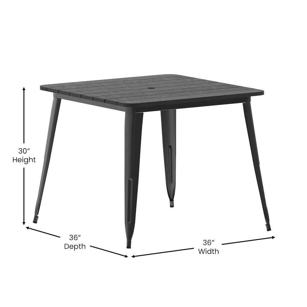 Contemporary 36" Square Commercial Dining Table for 4 with Umbrella Hole. Picture 5