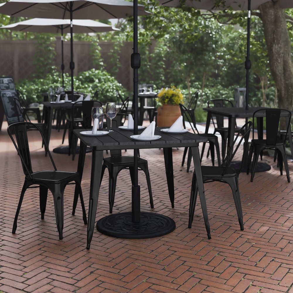 Contemporary 36" Square Commercial Dining Table for 4 with Umbrella Hole. Picture 2