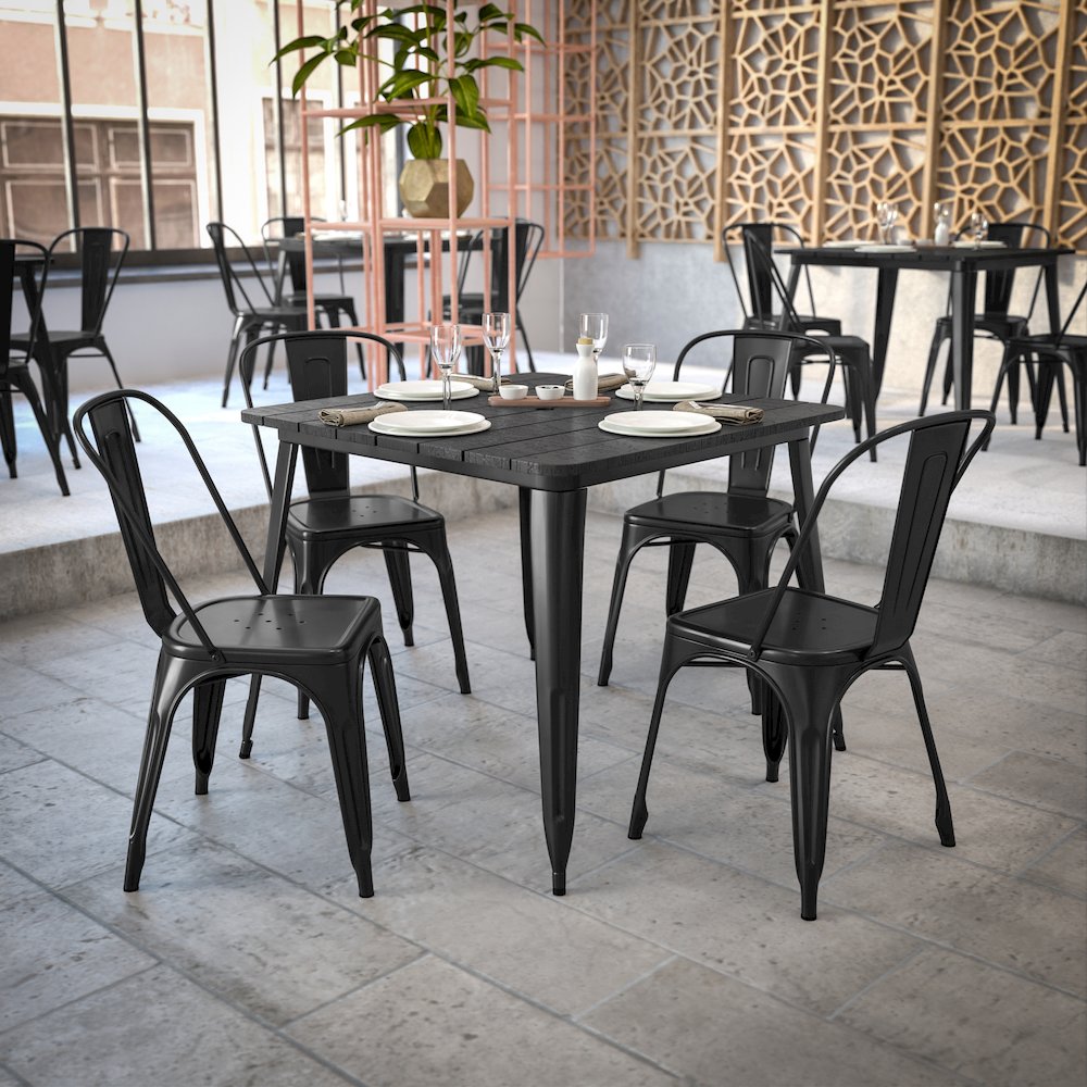 Contemporary 36" Square Commercial Dining Table for 4 with Umbrella Hole. Picture 7