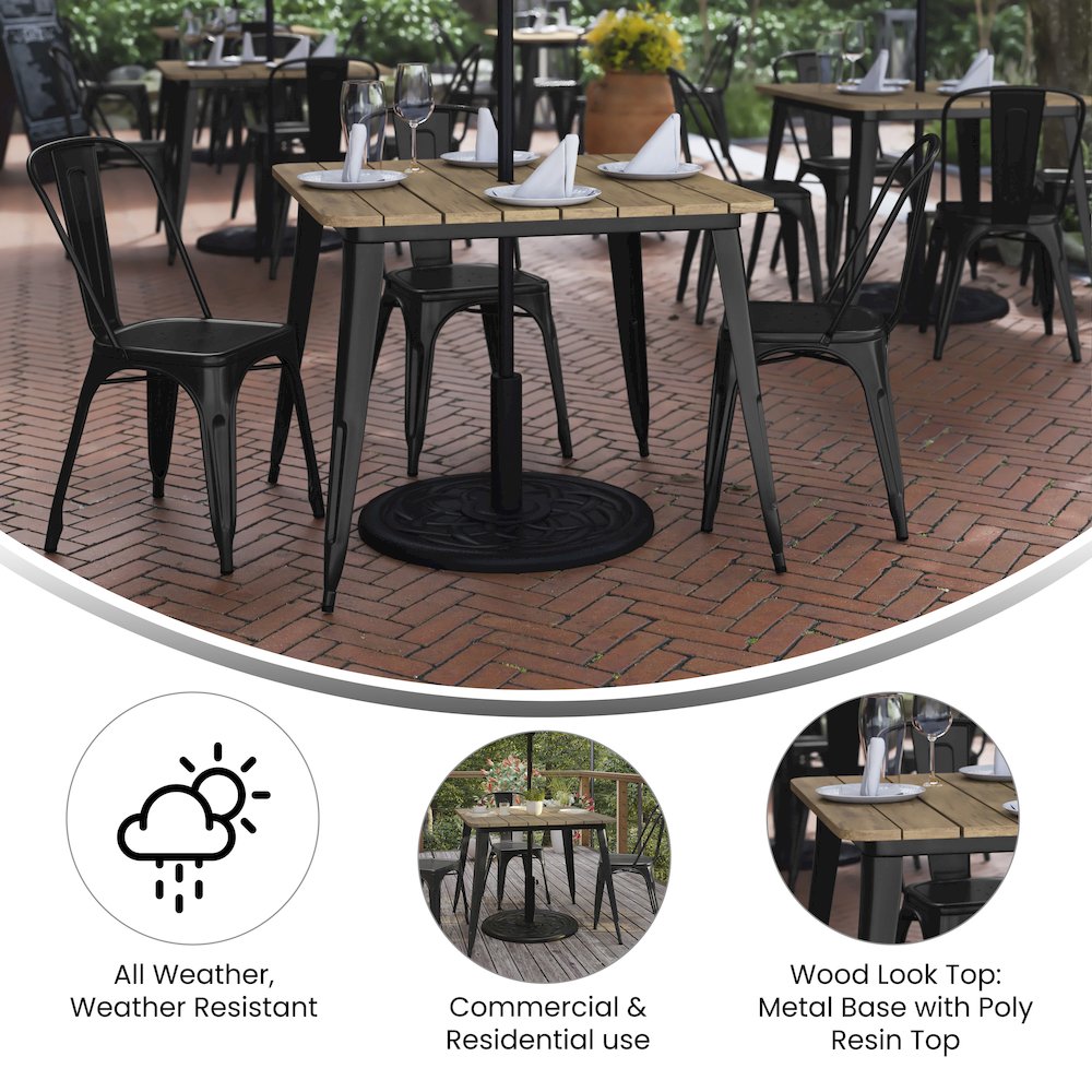 Contemporary 36" Square Commercial Dining Table for 4 with Umbrella Hole. Picture 4