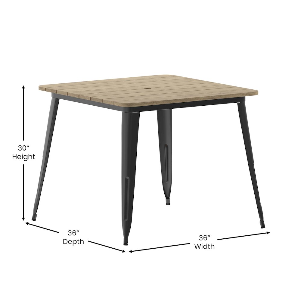 Contemporary 36" Square Commercial Dining Table for 4 with Umbrella Hole. Picture 5