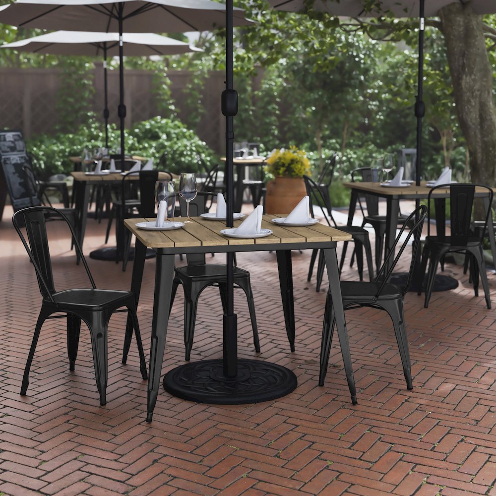 Contemporary 36" Square Commercial Dining Table for 4 with Umbrella Hole. Picture 2