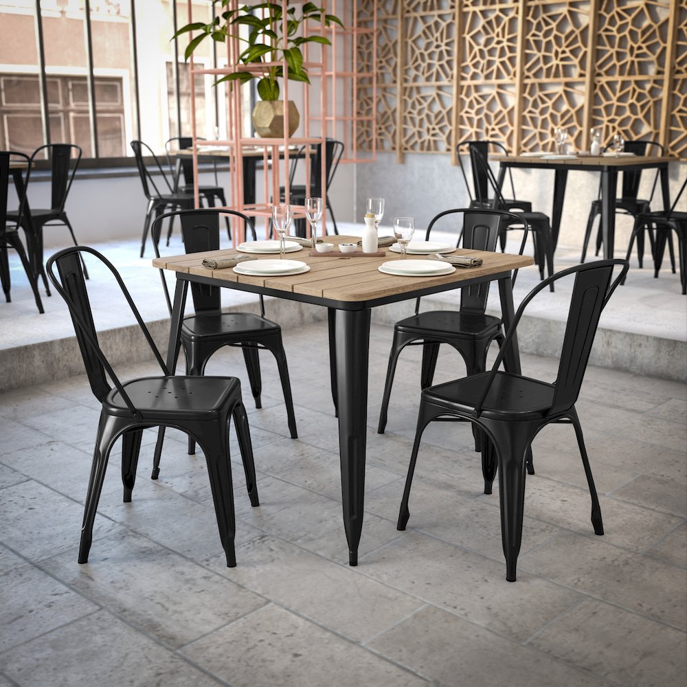 Contemporary 36" Square Commercial Dining Table for 4 with Umbrella Hole. Picture 7