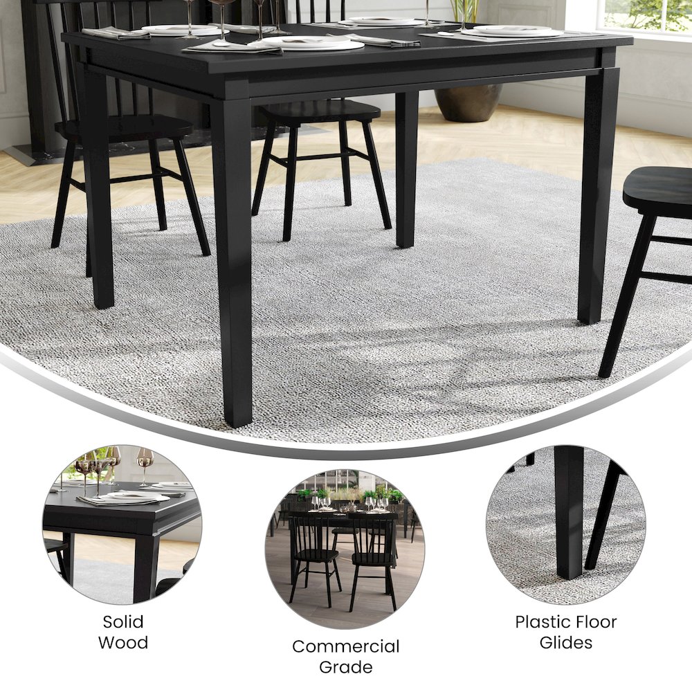 47" Solid Wood Dining Table, Heavy Duty Rectangle Wood Table, Black Matte Finish. Picture 4