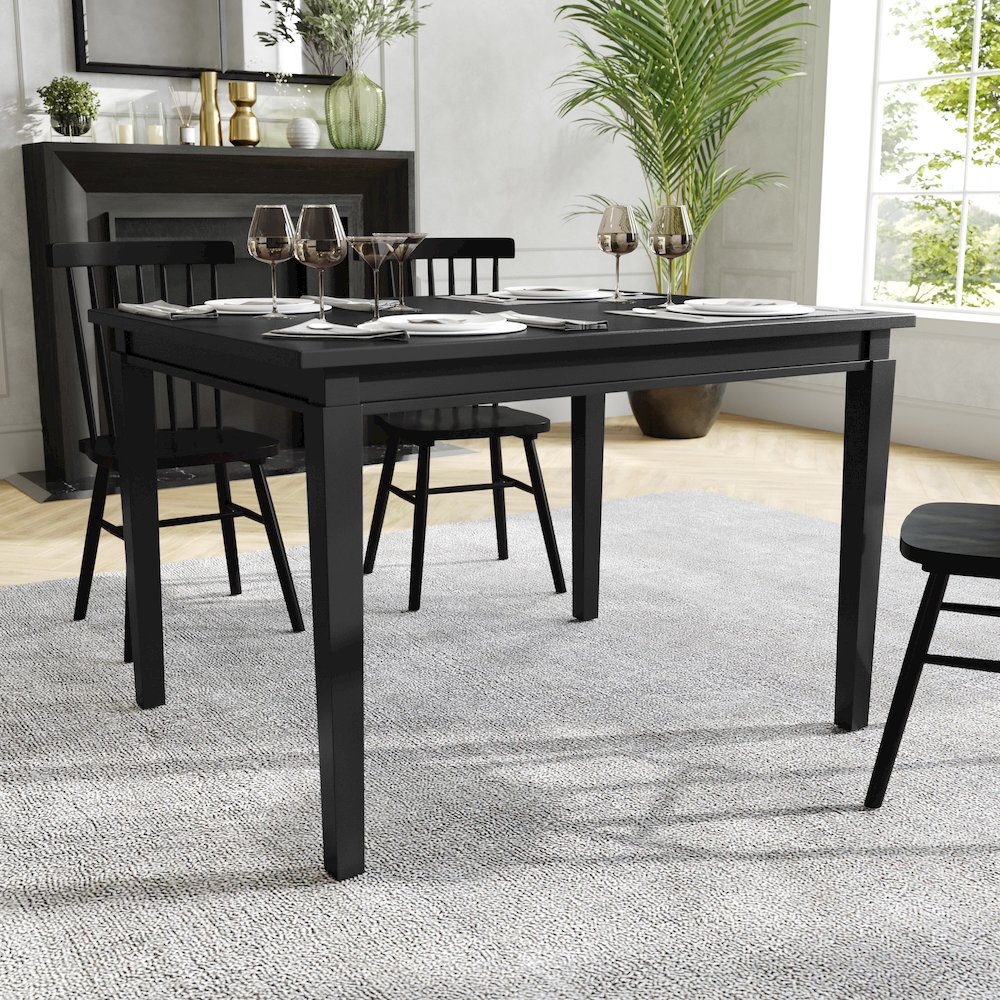 47" Solid Wood Dining Table, Heavy Duty Rectangle Wood Table, Black Matte Finish. Picture 3