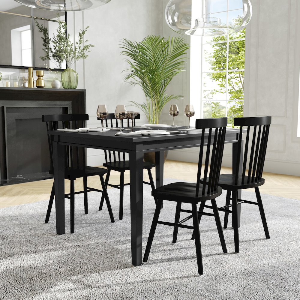 47" Solid Wood Dining Table, Heavy Duty Rectangle Wood Table, Black Matte Finish. Picture 6