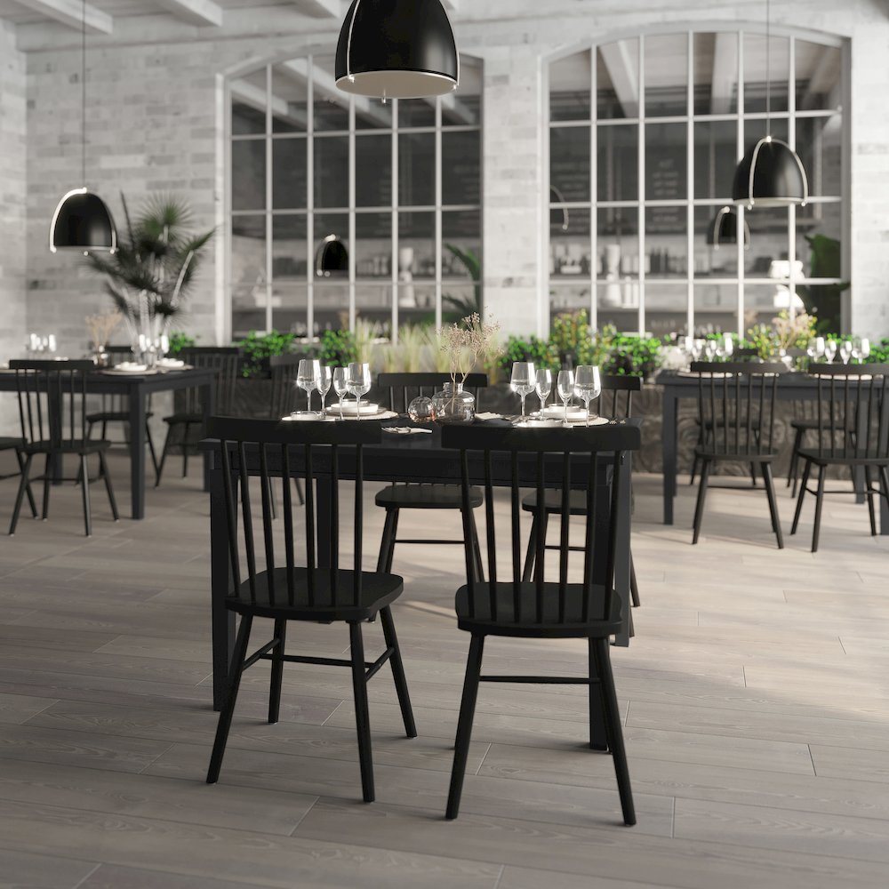 47" Solid Wood Dining Table, Heavy Duty Rectangle Wood Table, Black Matte Finish. Picture 7