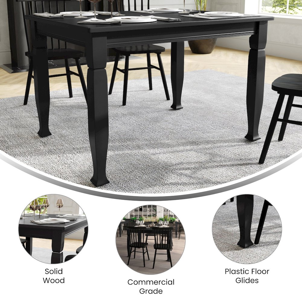 Traditional Style Commercial Grade 47 Inch Dining Table for 4, Black Matte. Picture 4