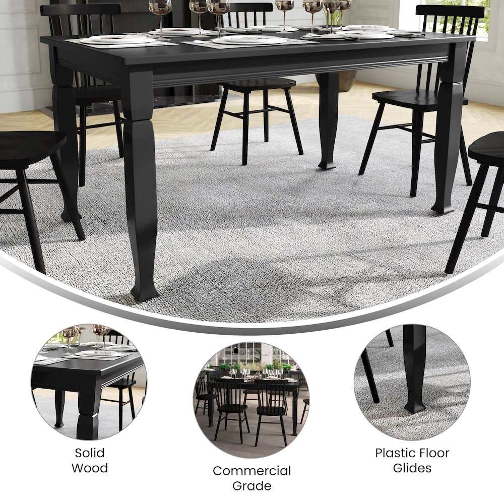Traditional Style Commercial Grade 60 Inch Dining Table for 6, Black Matte. Picture 4