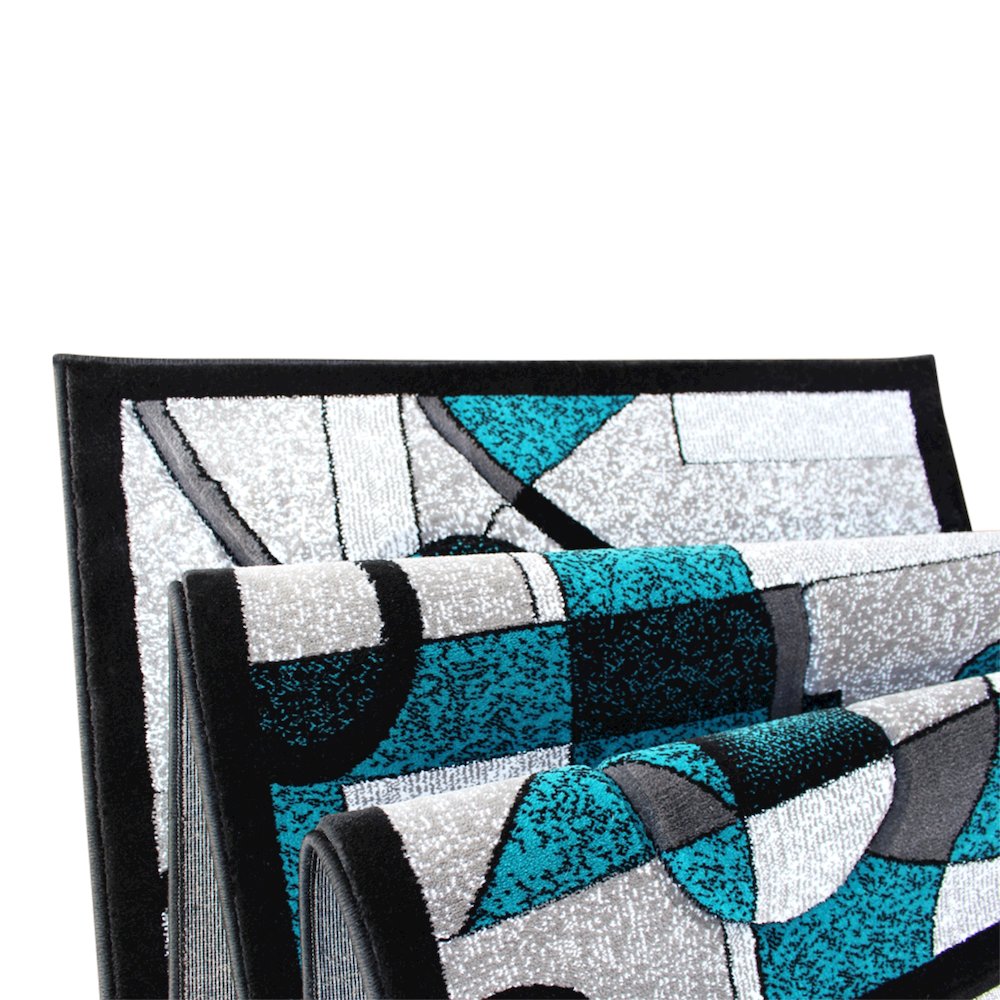3' x 10' Turquoise Geometric Abstract Area Rug - Olefin Rug. Picture 5