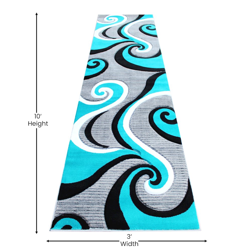 3' x 10' Turquoise Abstract Area Rug - Olefin Rug. Picture 4
