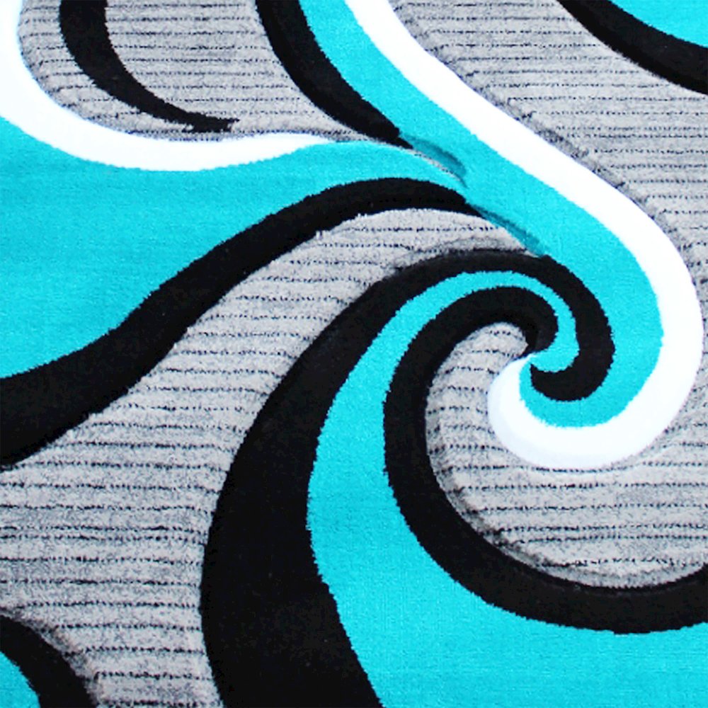 3' x 10' Turquoise Abstract Area Rug - Olefin Rug. Picture 6