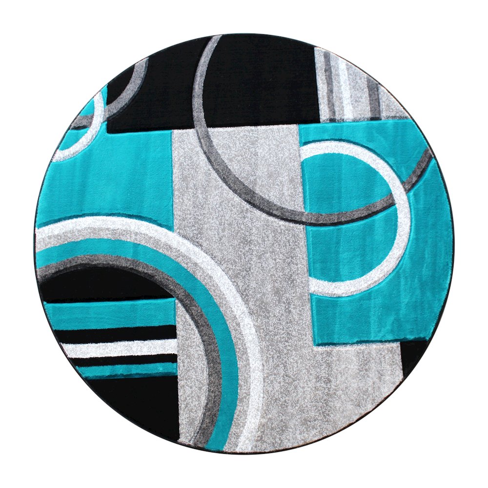 Round 5' x 5' Turquoise Abstract Area Rug - Olefin Rug. Picture 1