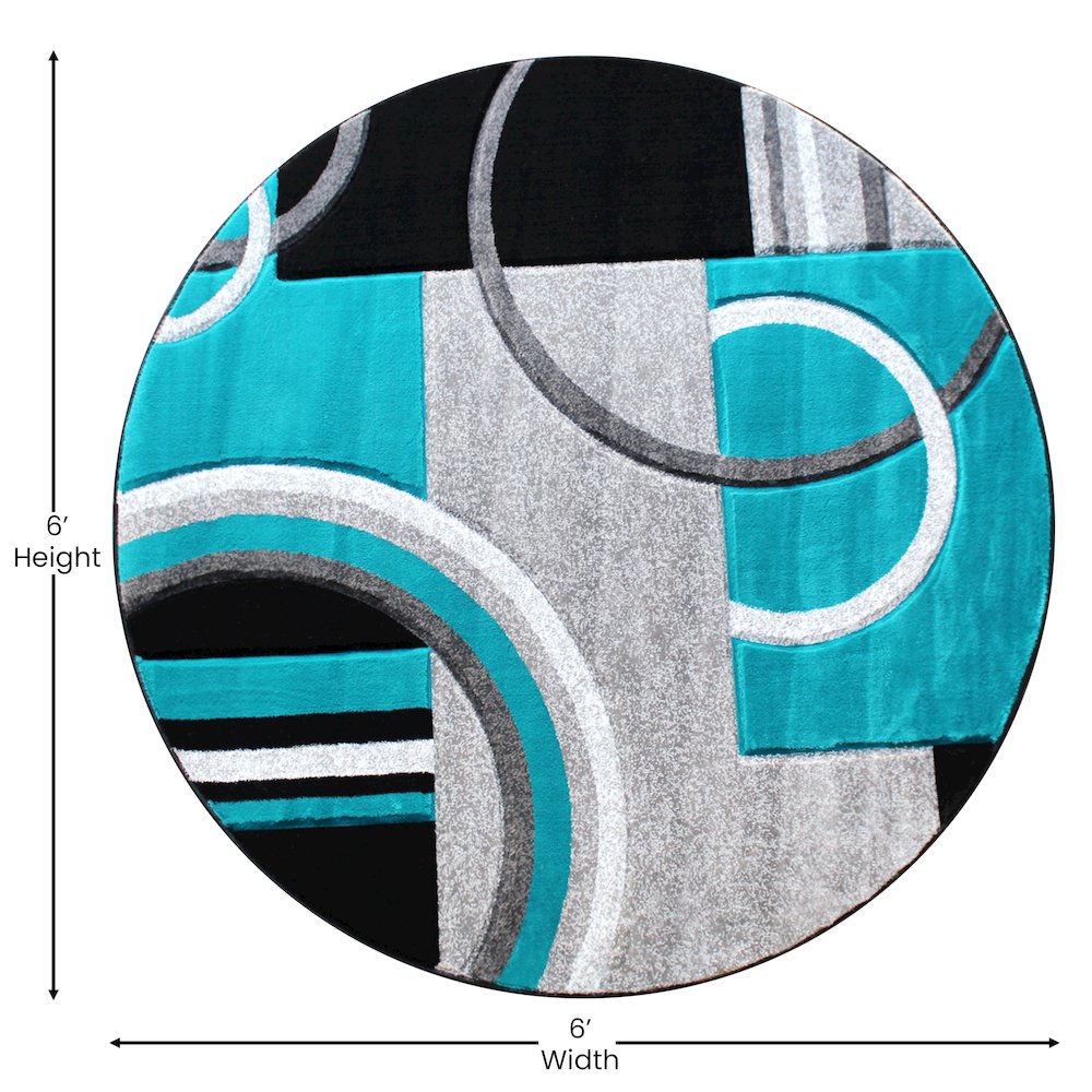 Round 5' x 5' Turquoise Abstract Area Rug - Olefin Rug. Picture 4