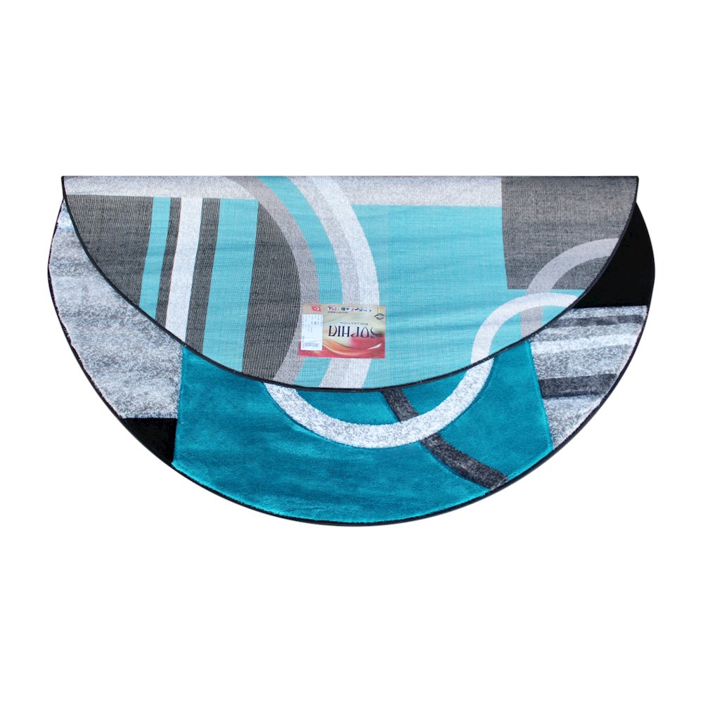 Round 5' x 5' Turquoise Abstract Area Rug - Olefin Rug. Picture 6