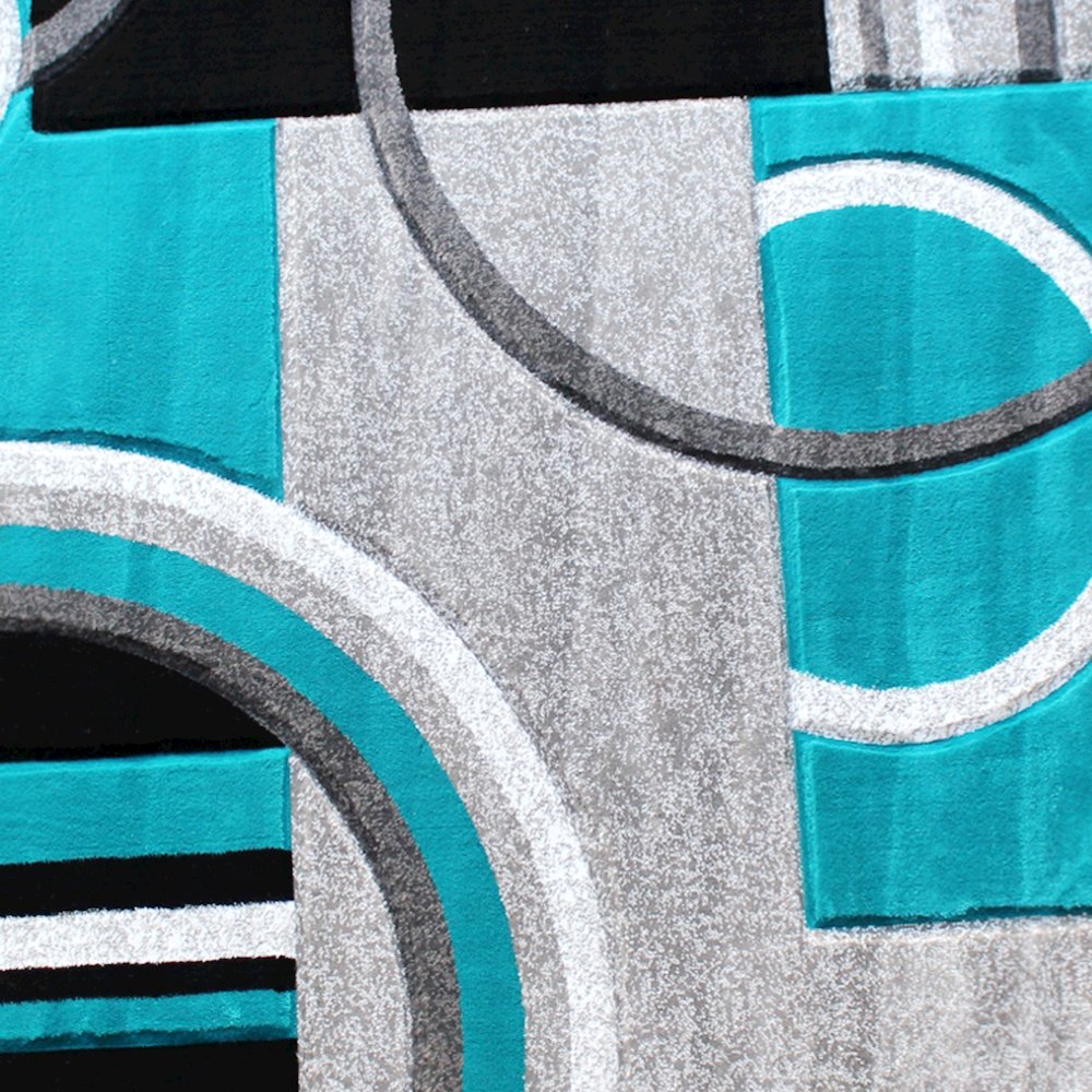 Round 5' x 5' Turquoise Abstract Area Rug - Olefin Rug. Picture 7